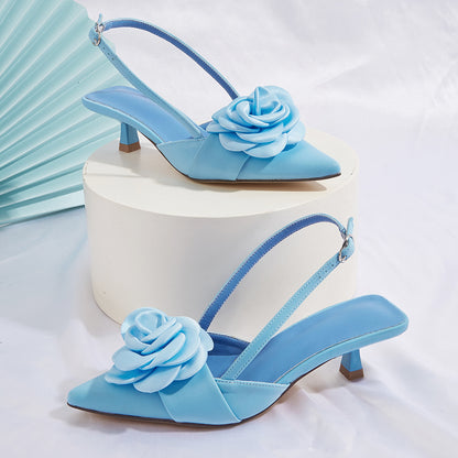 Women's Elegant Closed Toe Kitten Heel Shoes with Three-Dimensional Flower Decoration