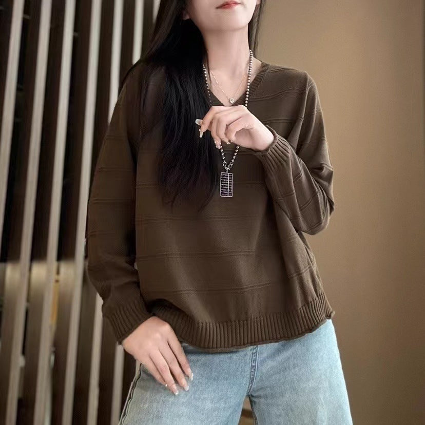 Artistic V-Neck Pullover Sweater - Versatile All-Match Style