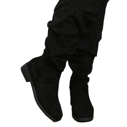 High Tube Round Toe Large Size Solid Color Chunky Heel Fashion Boots