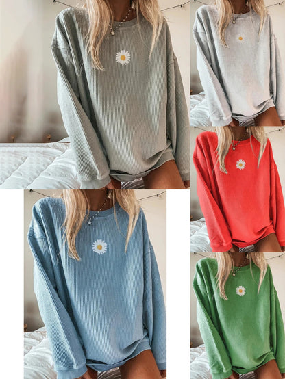 Thick Casual Printed Round Neck Loose Long Sleeve T-Shirt