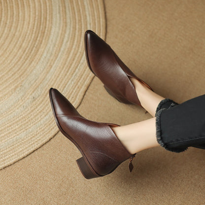 Women's Retro Pointed-Toe Cowhide Ankle Boots