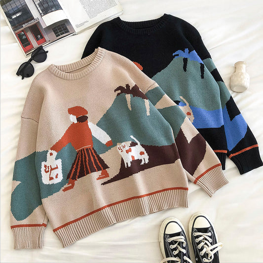 Women's Autumn And Winter New Lazy Wind Round Neck Pullover Sweater Women