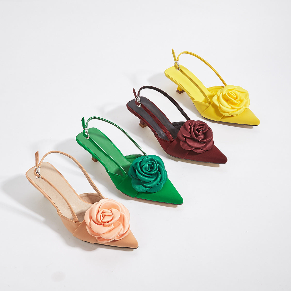 Women's Elegant Closed Toe Kitten Heel Shoes with Three-Dimensional Flower Decoration