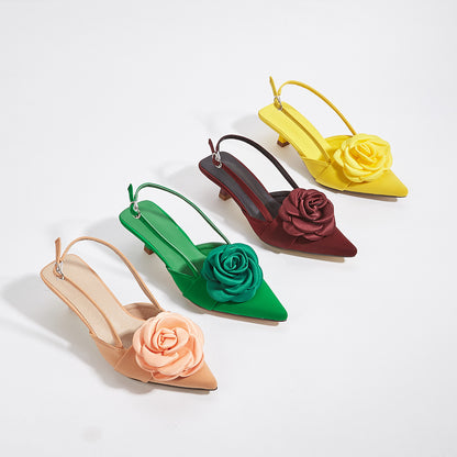 Women's Elegant Closed Toe Kitten Heel Shoes with Three-Dimensional Flower Decoration