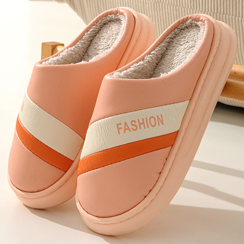 Women's Faux Leather Cotton Slippers