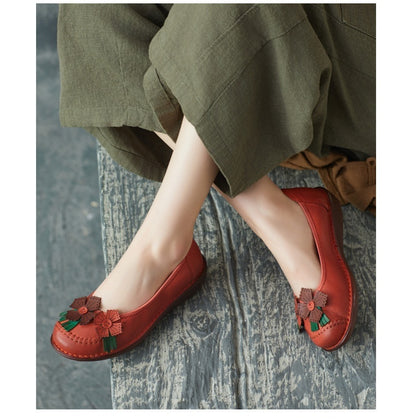 Ethnic Style Retro Handmade Cowhide Flower Soft Bottom Women's Shoes