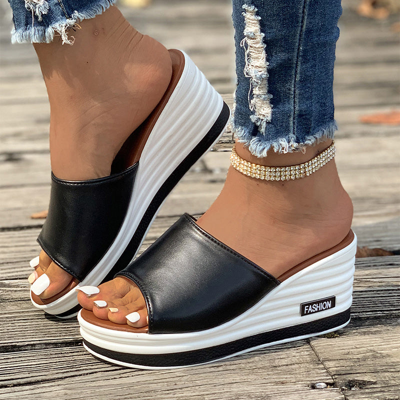 Summer Fashion Fish Mouth Wedge Sandals: Stylish Hollow Design High Heel Slides