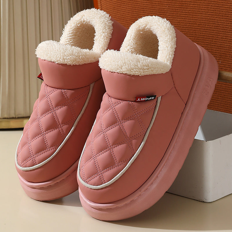 Winter Plush Cotton Shoes – Warm Thick-Bottom Waterproof Home Slippers for Women