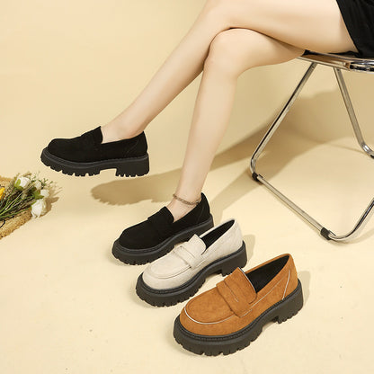 British Style Slip-On Leather Shoes for Women - Retro Platform Casual All-Matching Footwear