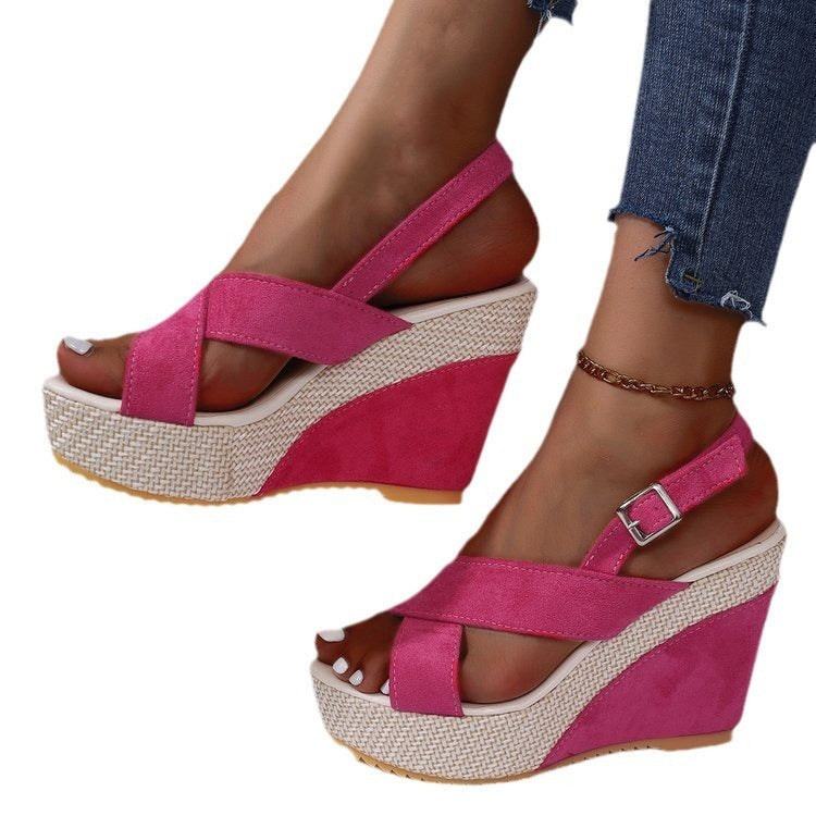 Plus Size Women's Denim Platform Wedge Sandals