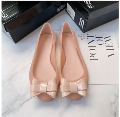 Colorblock Flat Shoes with Shallow Bow