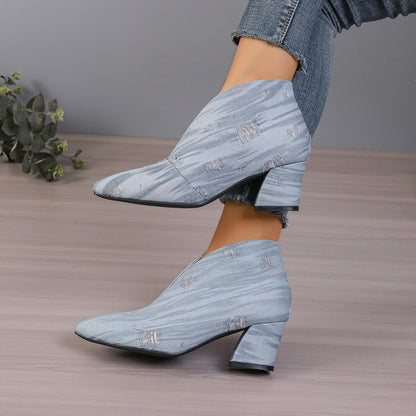 Women's V-Cut Denim Booties – European and American Style