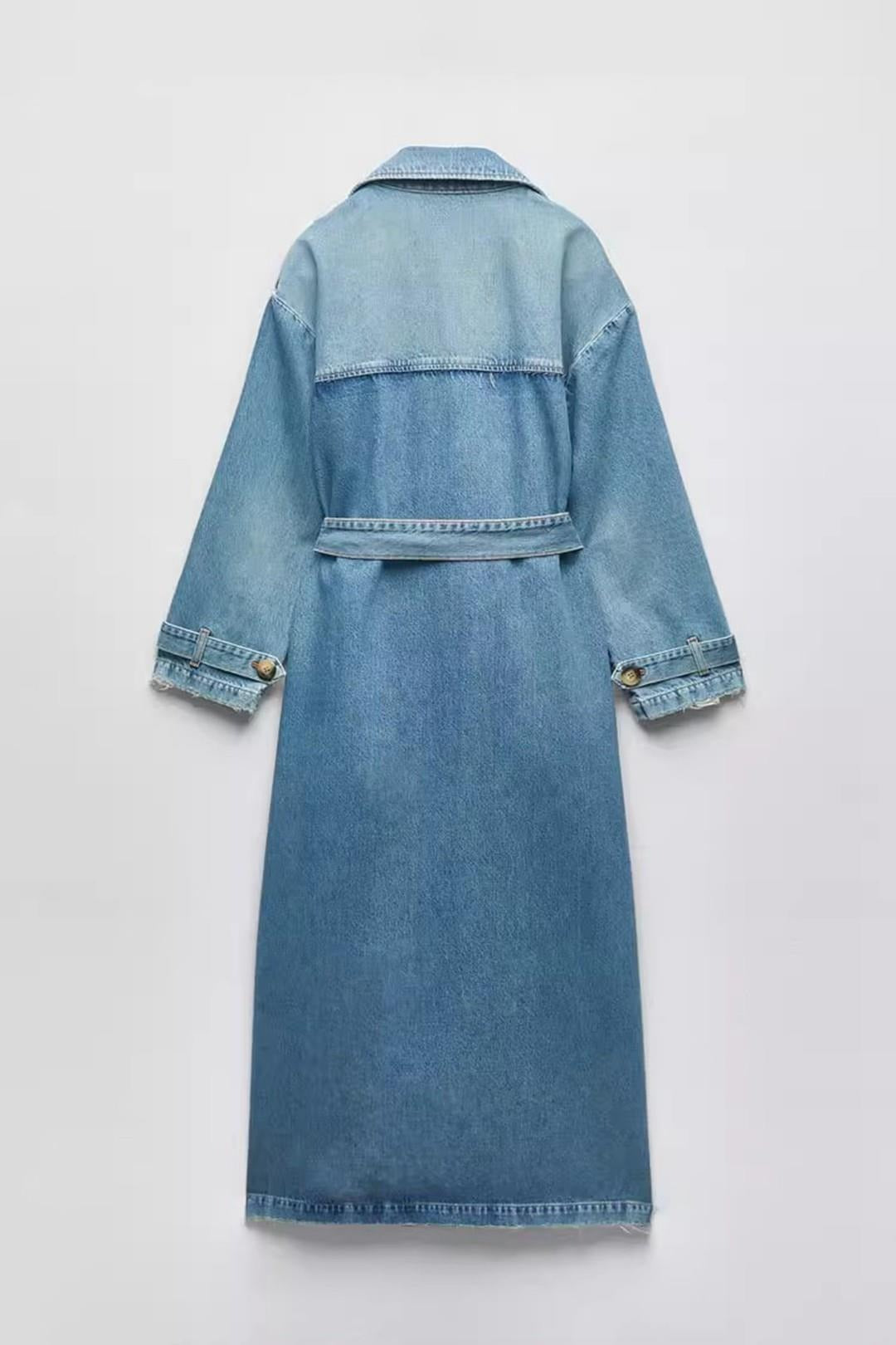 Stylish Double-Breasted Denim Trench Coat: Loose Mid-Length w/ Belt