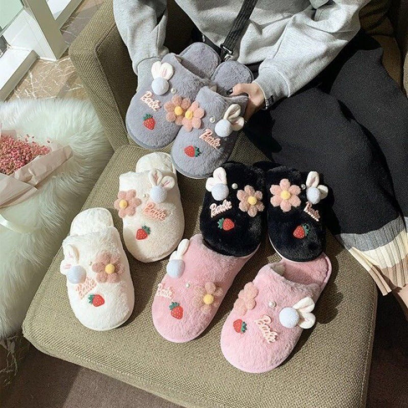 Women's Winter Plush Cotton Slippers with Cute Bag Heel and Non-Slip Sole