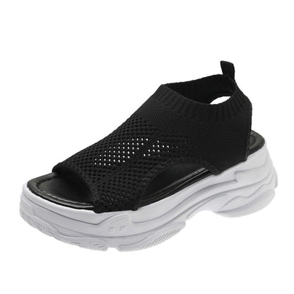 Comfortable Knitted Sports Sandals with Thick Soles, Leg-Shaping Platform