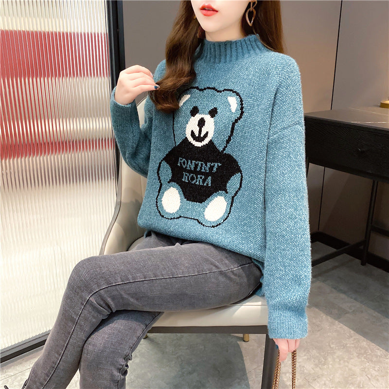 Women's Loose Thickened Artificial Mink Fur Bear Sweater for Autumn and Winter