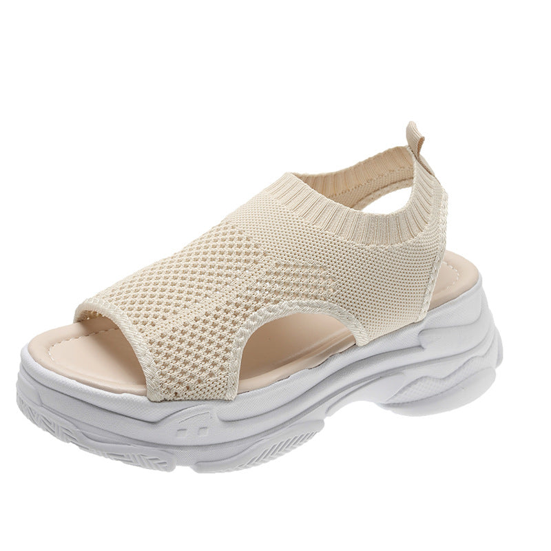 Comfortable Knitted Sports Sandals with Thick Soles, Leg-Shaping Platform