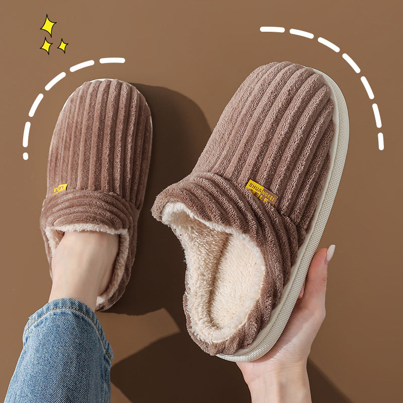 Autumn And Winter Cotton Slippers Female Couple Bag Heel Warm Non-slip Indoor