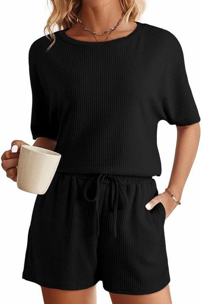 Solid Color Casual Waffle Two-piece Set for Women