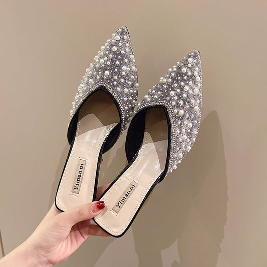 Women's Diamond and Pearl Stiletto Heel Slippers