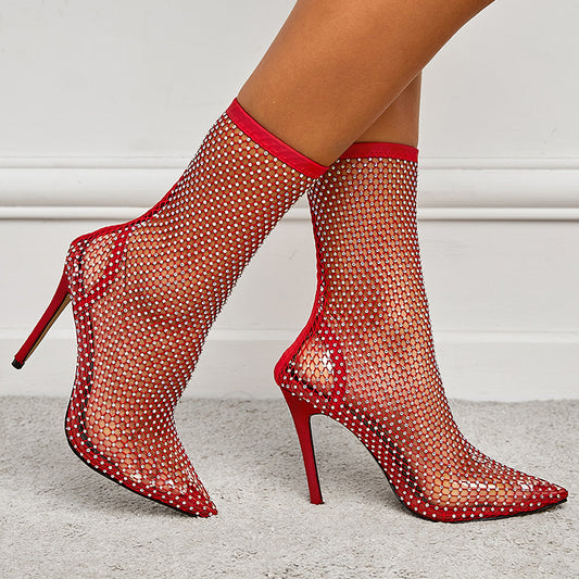 Women's Boots Pointed-toe Stiletto Hollow Mesh