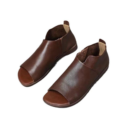 New Handmade Soft Leather Roman Shoes with Flat Soft Bottom and Covered Heel