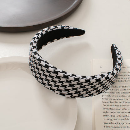 Vintage Houndstooth Fabric Hair Band - Stylish Sponge Headband