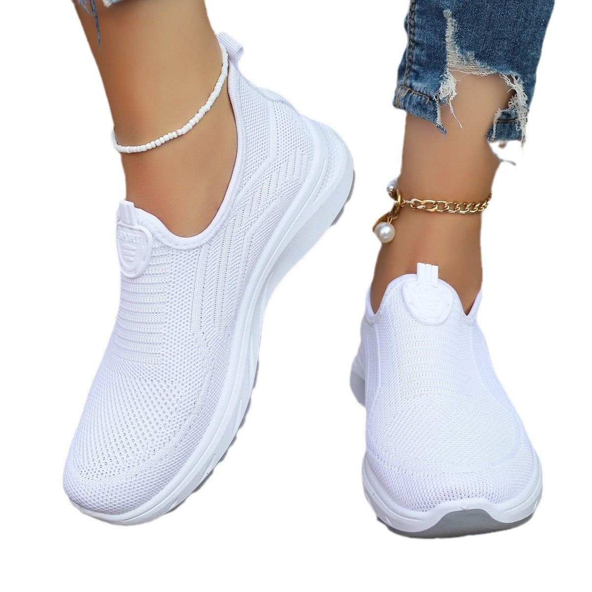 Women's Slip-On Flyknit Breathable Casual Shoes with Soft Bottom