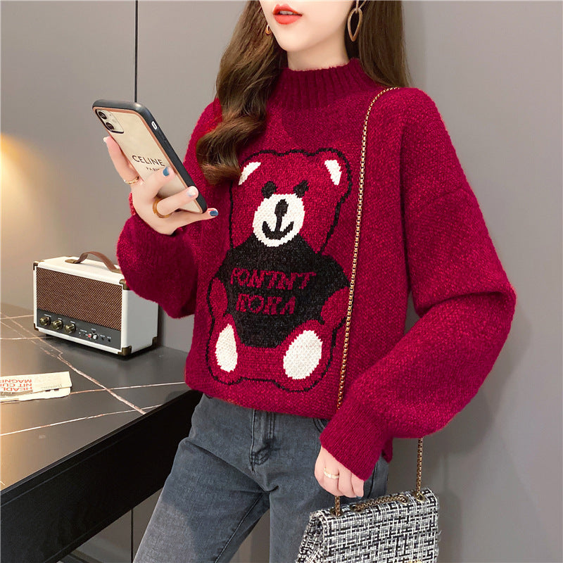 Women's Loose Thickened Artificial Mink Fur Bear Sweater for Autumn and Winter