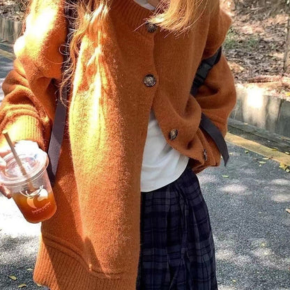 Japanese Lazy Style V-Neck Long Sleeve Sweater Coat