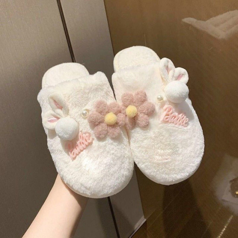 Women's Winter Plush Cotton Slippers with Cute Bag Heel and Non-Slip Sole