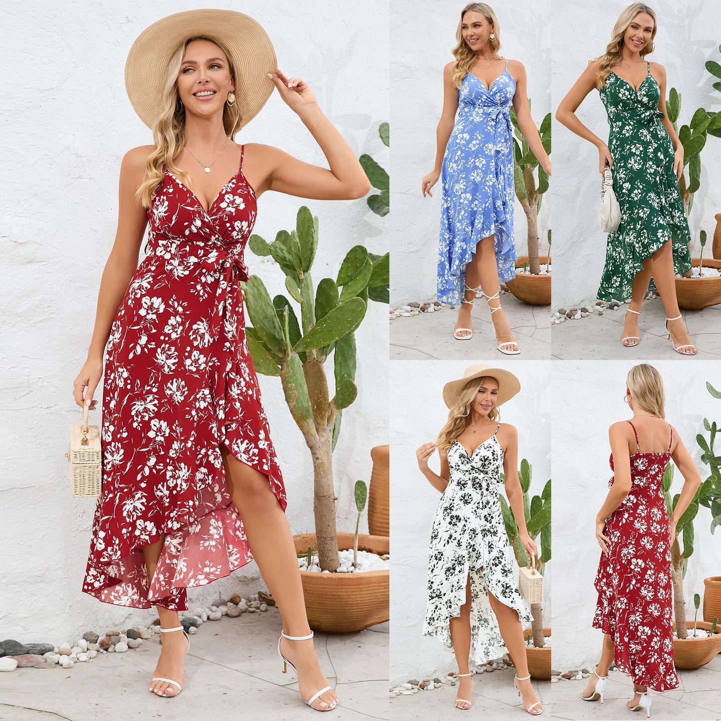 Floral Irregular Sling Dress: European and American Sexy Style