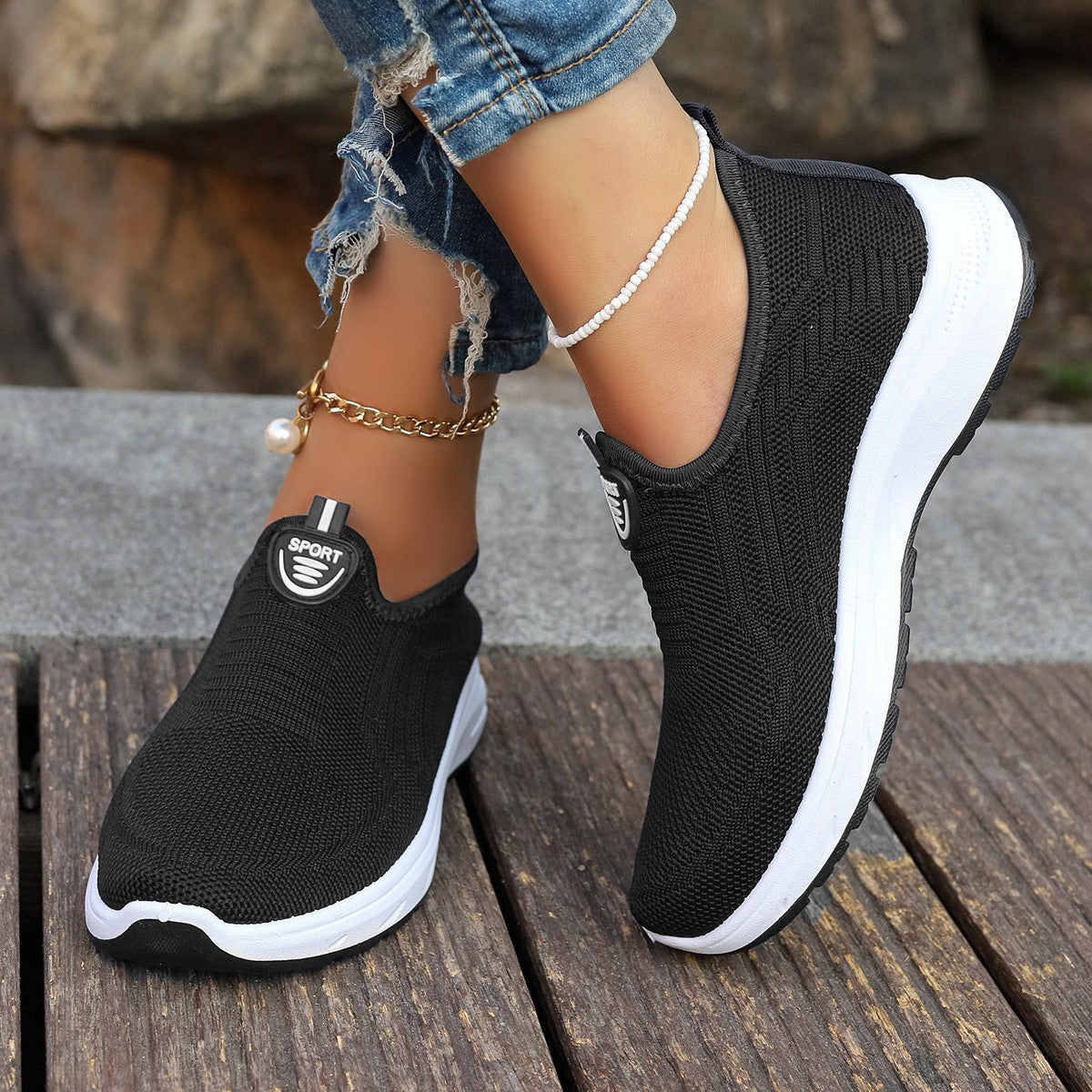 Women's Slip-On Flyknit Breathable Casual Shoes with Soft Bottom