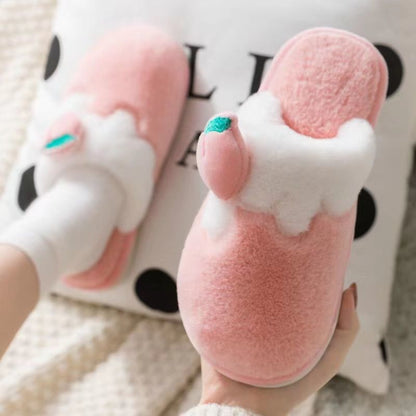 Women's Winter Plush Cotton Slippers with Cute Bag Heel and Non-Slip Sole