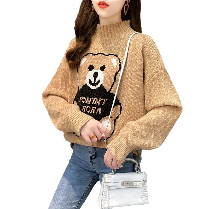 Women's Loose Thickened Artificial Mink Fur Bear Sweater for Autumn and Winter