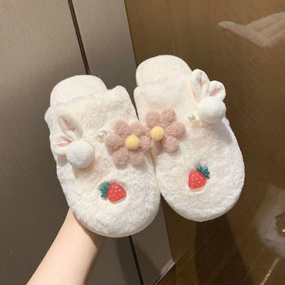 Women's Winter Plush Cotton Slippers with Cute Bag Heel and Non-Slip Sole