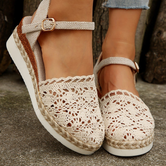 Woven Hollowed Buckle Sandals for Women