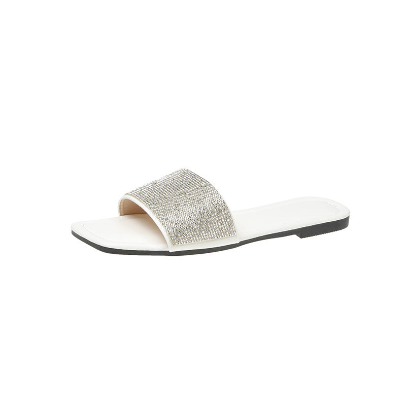 Stylish Rhinestone Flat Bottom Slippers for Women