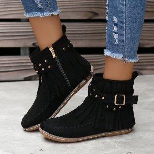 Women's Double-Layer Tassel Flat-Bottom Fleece-Lined Boots