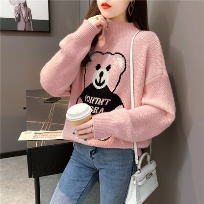 Women's Loose Thickened Artificial Mink Fur Bear Sweater for Autumn and Winter