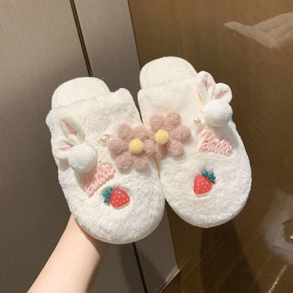 Women's Winter Plush Cotton Slippers with Cute Bag Heel and Non-Slip Sole