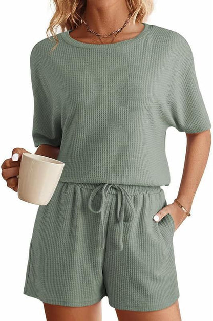 Solid Color Casual Waffle Two-piece Set for Women