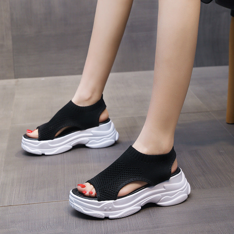 Comfortable Knitted Sports Sandals with Thick Soles, Leg-Shaping Platform