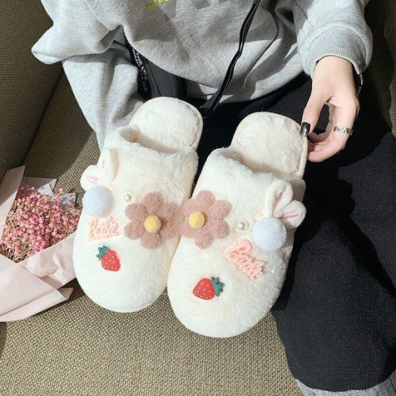 Women's Winter Plush Cotton Slippers with Cute Bag Heel and Non-Slip Sole