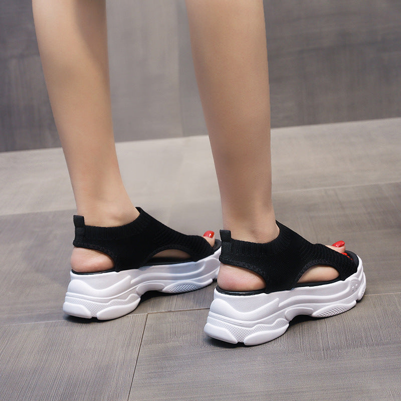 Comfortable Knitted Sports Sandals with Thick Soles, Leg-Shaping Platform