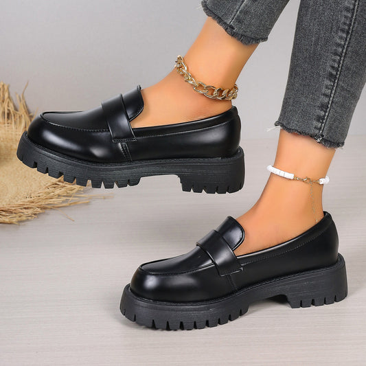 British Style Black Platform Loafers Shoes