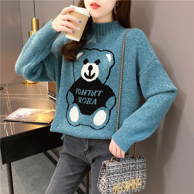 Women's Loose Thickened Artificial Mink Fur Bear Sweater for Autumn and Winter