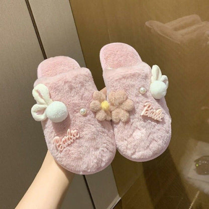 Women's Winter Plush Cotton Slippers with Cute Bag Heel and Non-Slip Sole