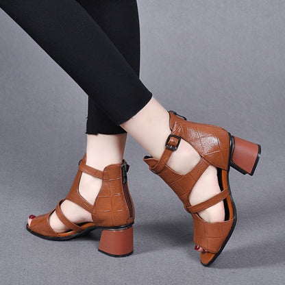 Women's Peep Toe Hollow-out One-strap Wedge Sandals