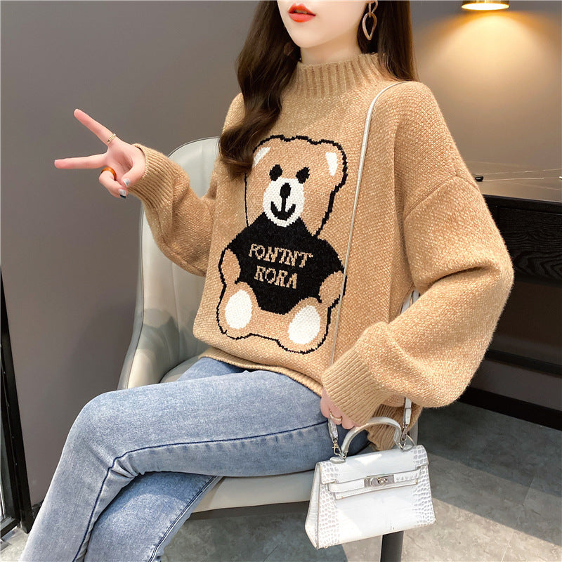 Women's Loose Thickened Artificial Mink Fur Bear Sweater for Autumn and Winter